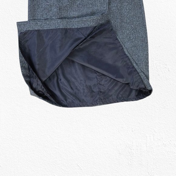 1990s Vintage Blue Gray Wool Blend Herringbone Front Button Wrap Skirt Size 10P - Picture 4 of 10